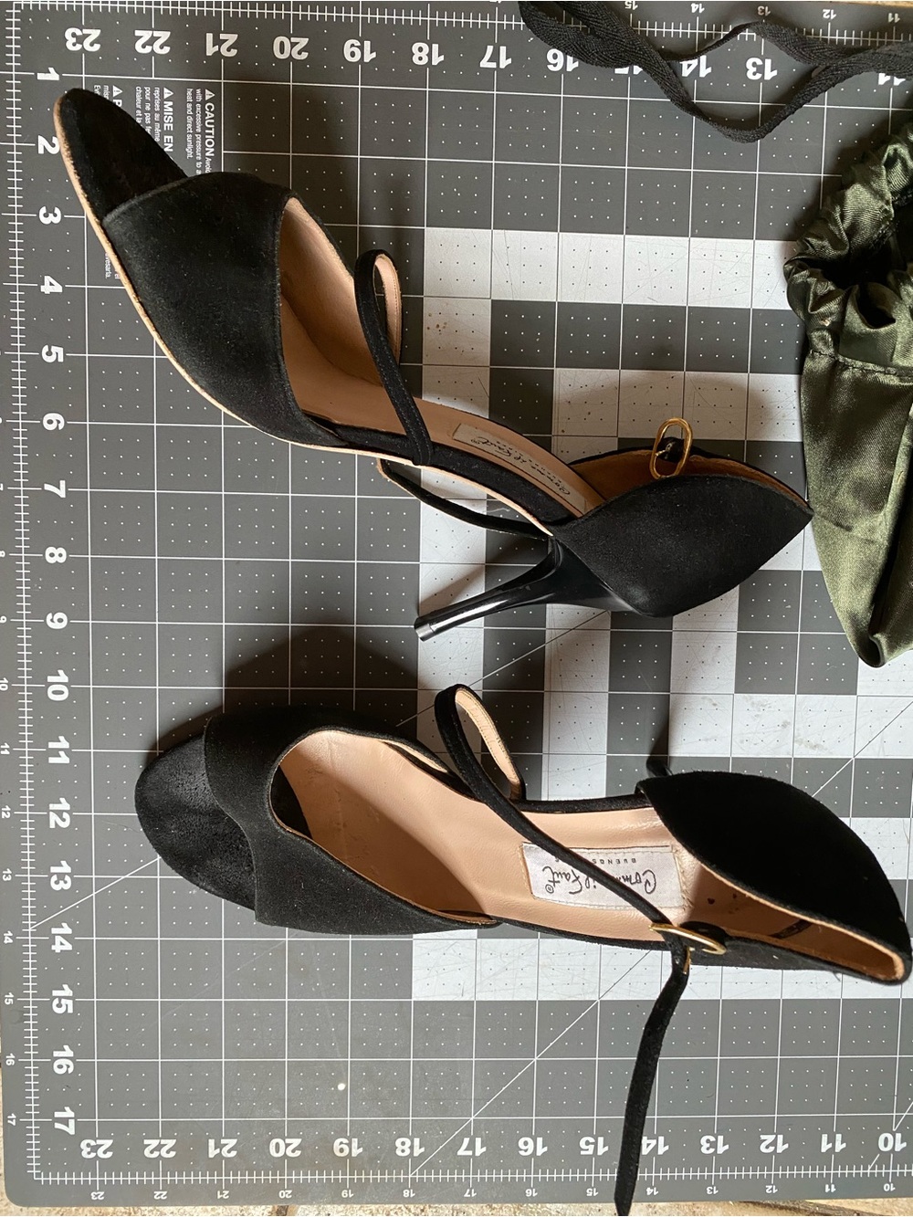 Comme Il Faut Tango Black Suede D'Orsay and Patent Heels, Cross Ankle Strap 40